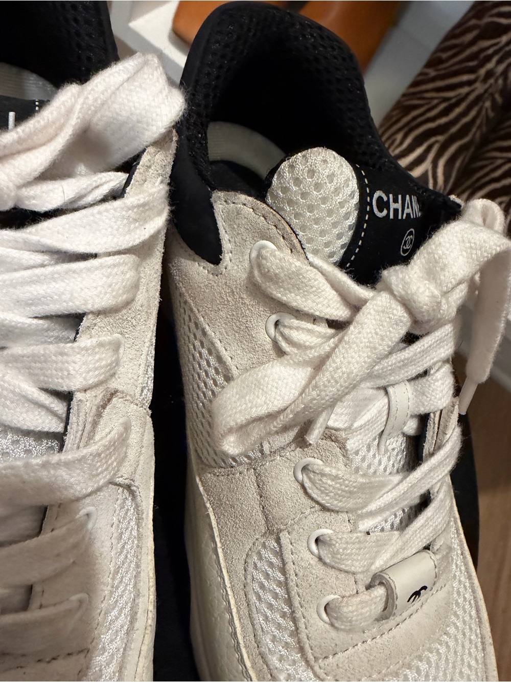 CHANEL Cream & Black Leather Chanel CC Logo Sneakers - Picture 8 of 14